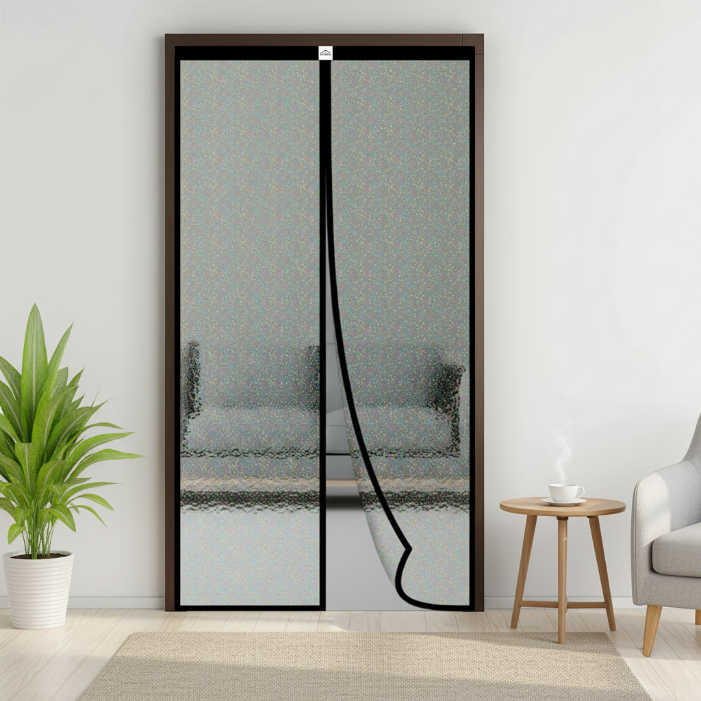AC Curtain Customizable Clear Glitter Magnetic Thermal Curtain For AC Room- Black