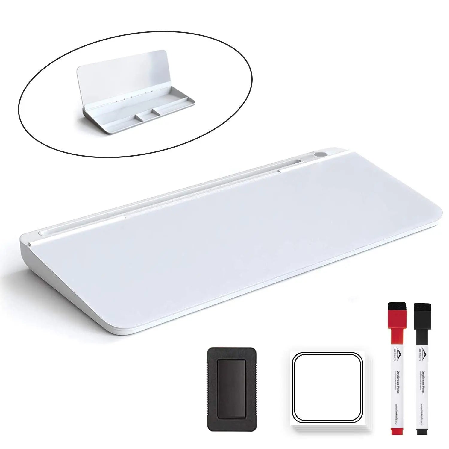 Glass Desktop Table Top Board, (18 x 6 inches) Non Magnetic White Board with bottom storage,non magnetic whiteboard LifeKrafts