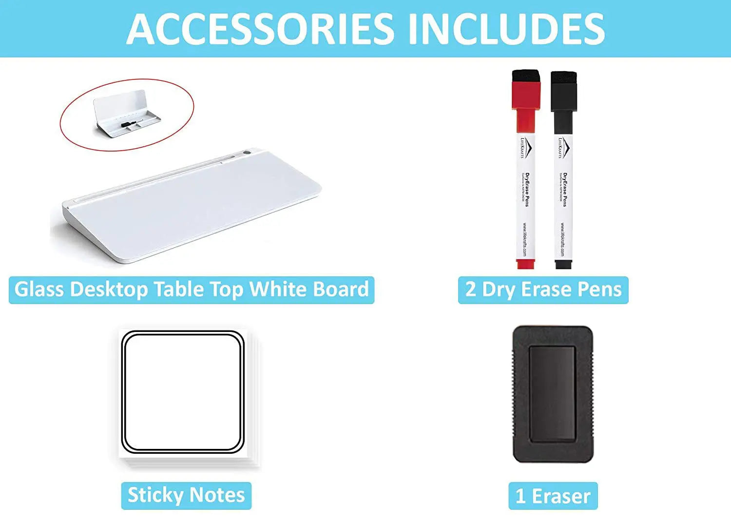 Glass Desktop Table Top Board, (18 x 6 inches) Non Magnetic White Board with bottom storage,non magnetic whiteboard LifeKrafts