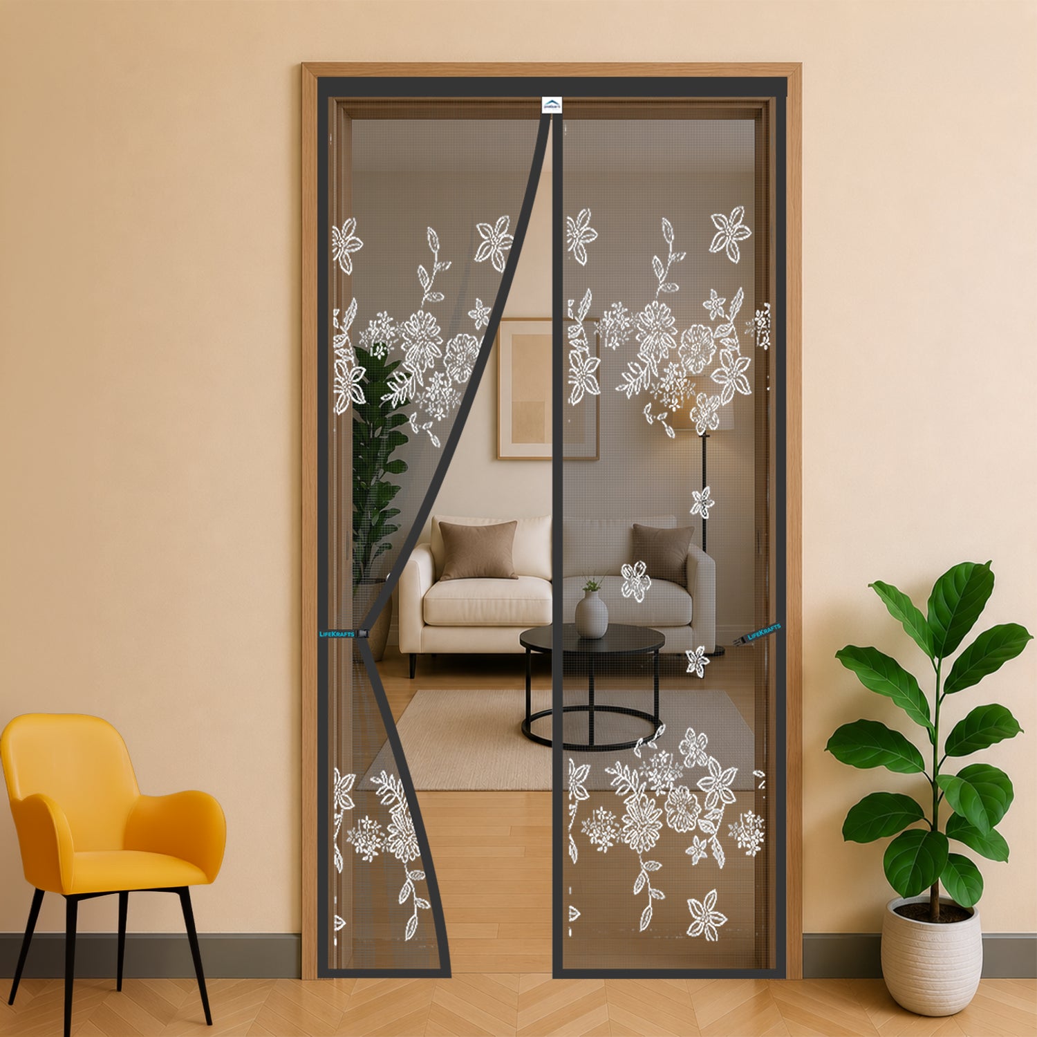 Mosquito Net for Door | Designer Polyester Net | Grey Jacquard | LifeKrafts