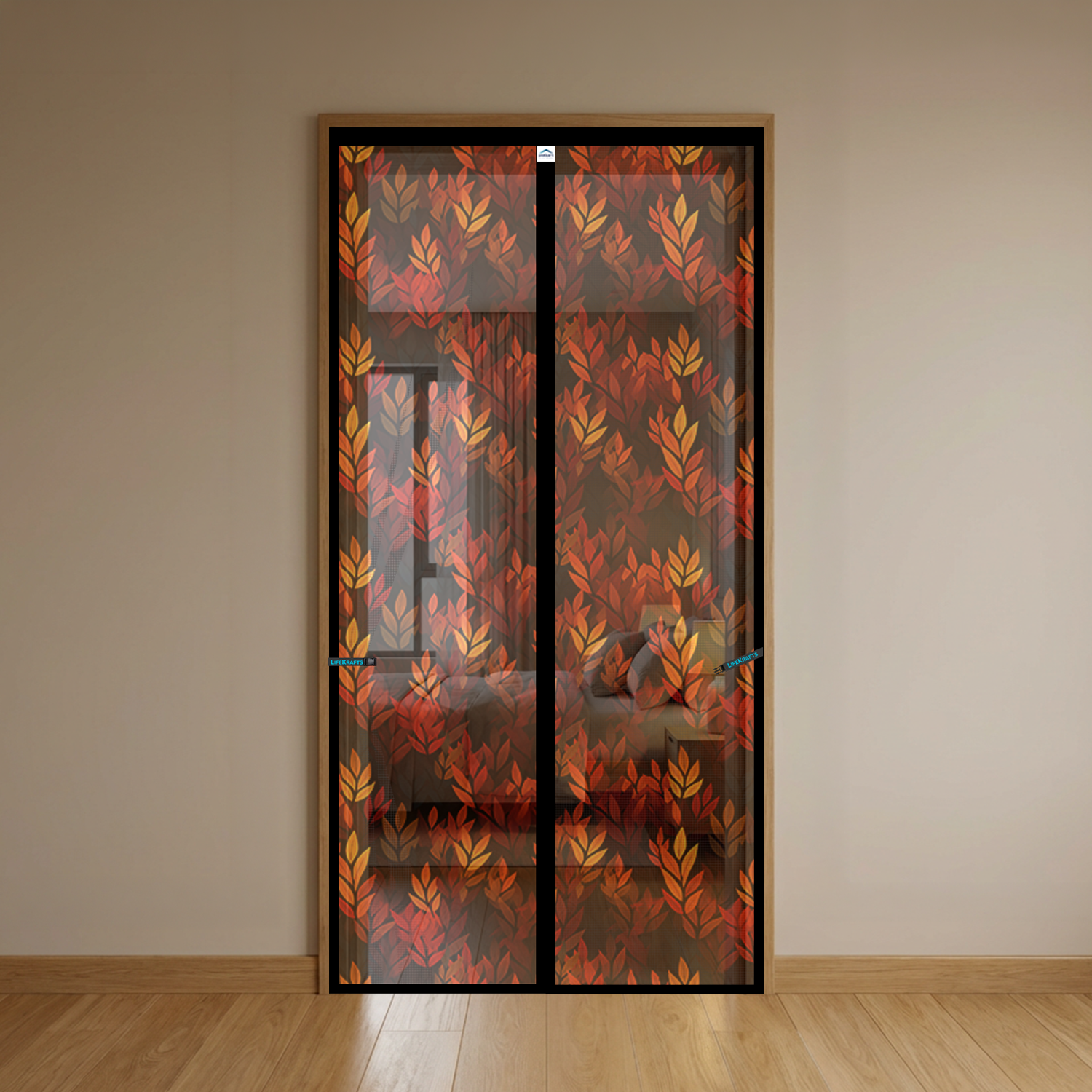 Mosquito Net for Door | Designer Polyester Net | Black Leaf Design | LifeKrafts Mosquito Net for Door LifeKrafts