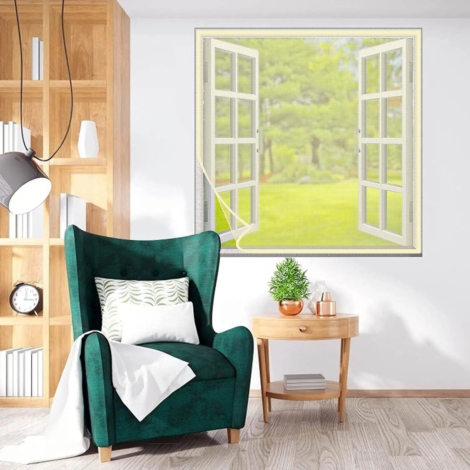 Polyester Stitched Window Mosquito Net Curtain, Pre-Stitched to Net - Beige LifeKrafts