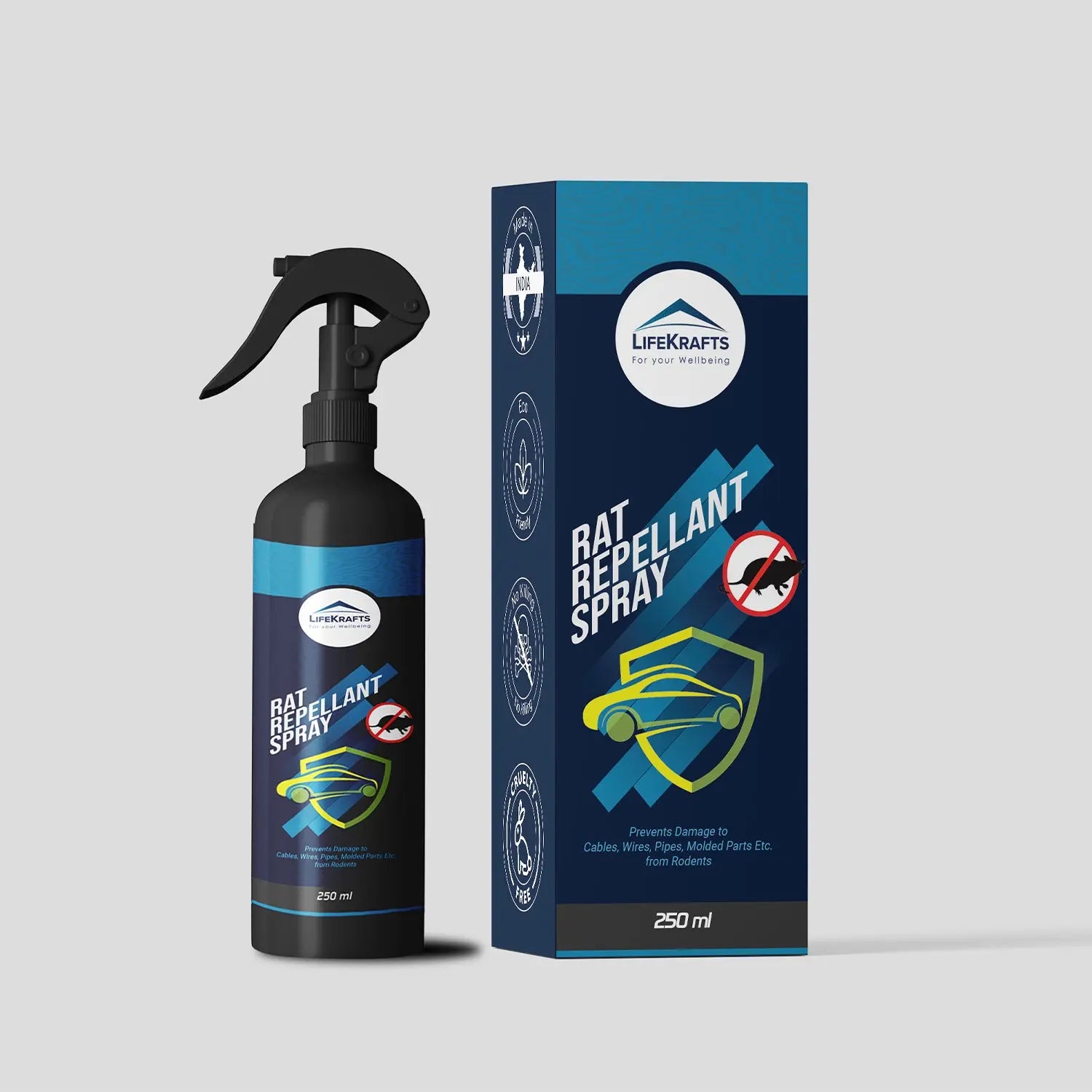 Roll over image to zoom in Lifekrafts No Entry Rat Repellent Spray for Cars - Highly Effective, Odour-Free, Easy-to-Use (250ml, Pack of 1) LifeKrafts