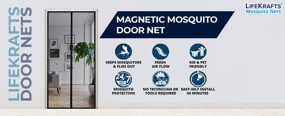Standard Magnetic Mosquito Net For Door | Polyester | Black