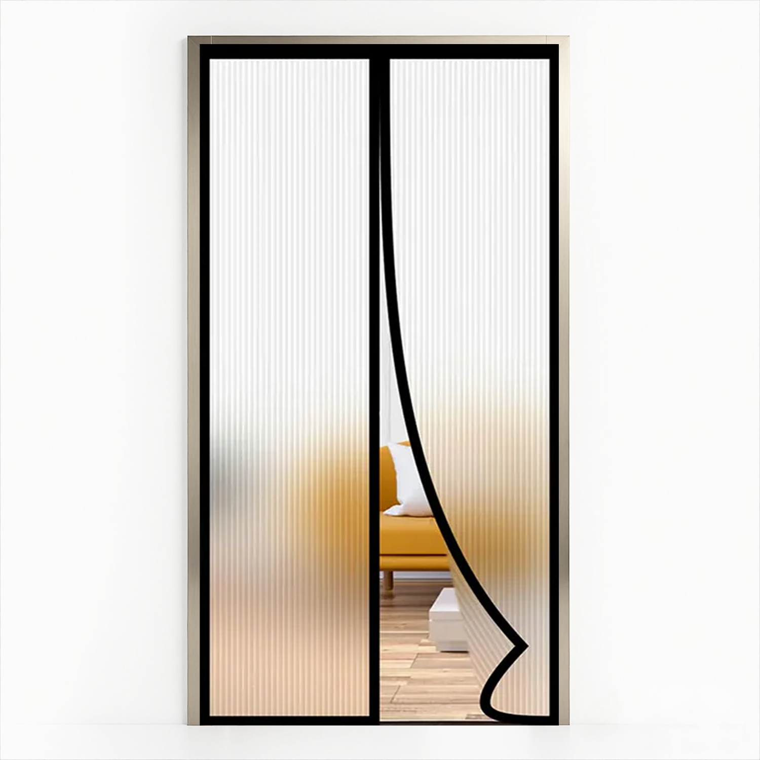 AC Curtain Customizable Clear Ribbed Magnetic Thermal Curtain For AC Room- Black