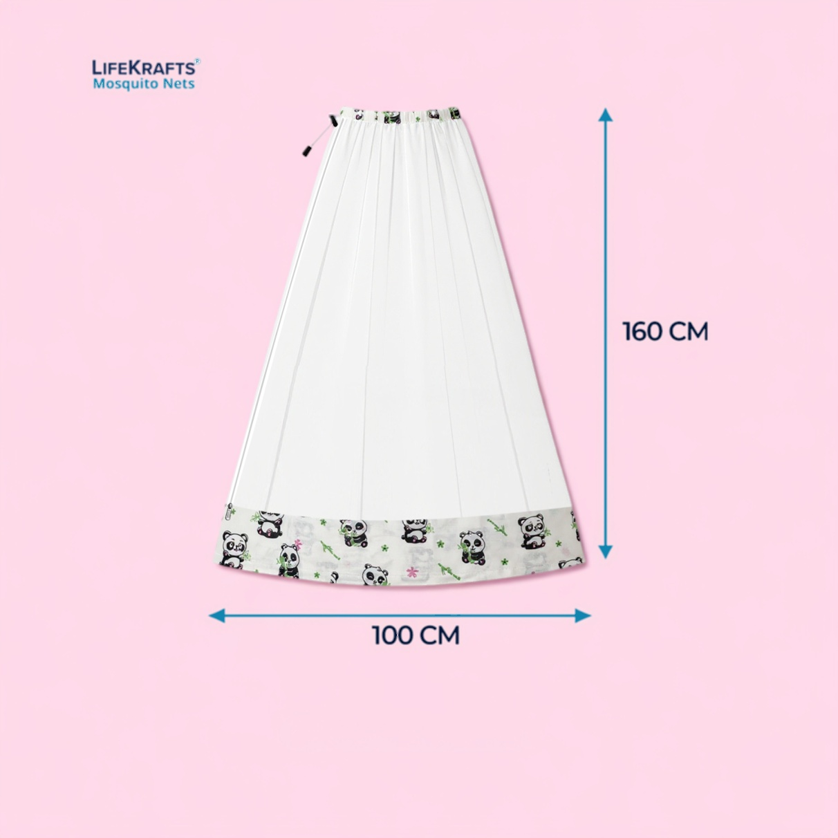 LifeKrafts Mosquito Net for Baby Swing/Jhula | Cradle Net with Side Zip Opening | Lightweight Polyester Mesh Fits Indian-Style Hanging Cradle | White with Panda Print Border LifeKrafts