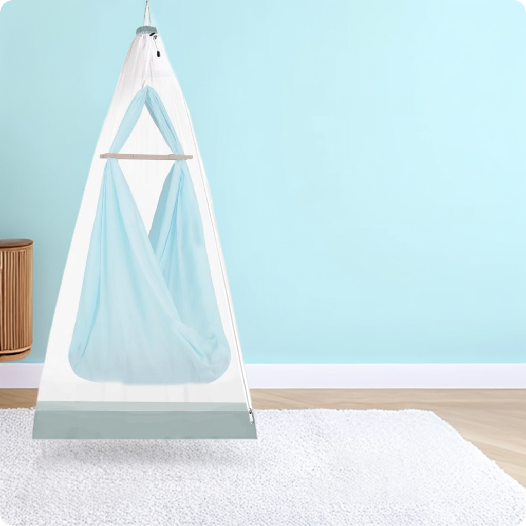 Mosquito Baby Net - Foldable Swing/Jhula Net - 160cm H x 100cm W - WHITE WITH GREEN BORDER LifeKrafts