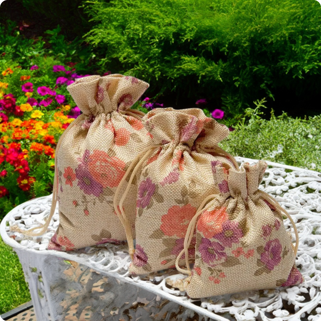 Linen Pouches-Birthdays, Party Favor & Return Gift Bags Purple Floral