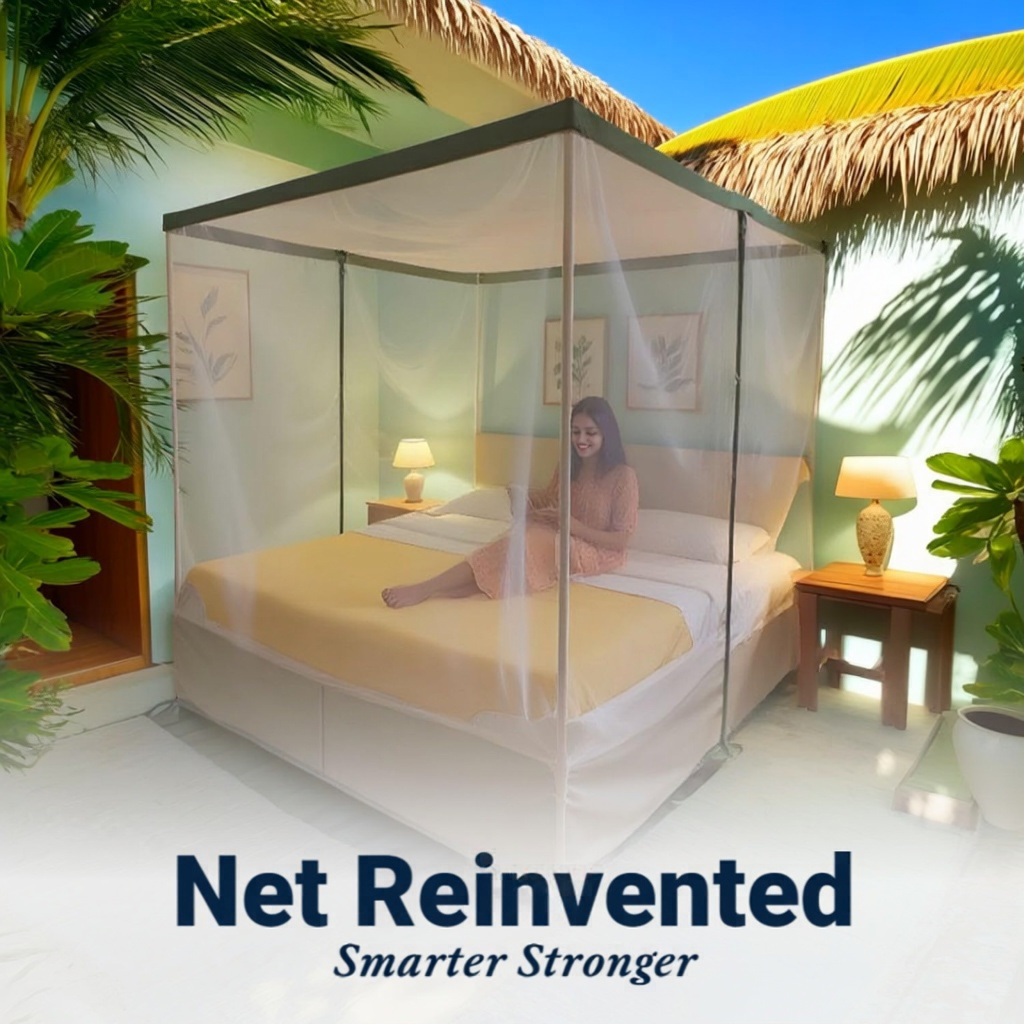 Polycotton Two-Way Zipper Bed Mosquito Net with Stand and Attachable Frame
