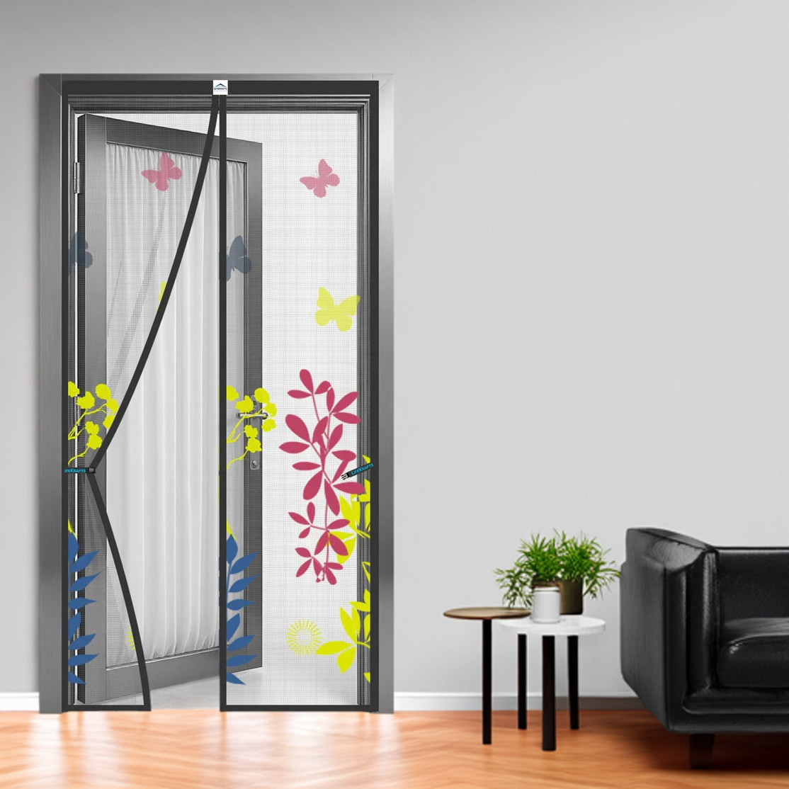 Floral Polyester magnetic Mosquito Net curtain for door Mosquito Screen for Door LifeKrafts