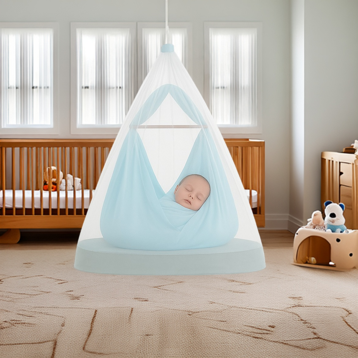 Mosquito Baby Net - Foldable Swing/Jhula Net - 160cm H x 100cm W - WHITE WITH GREEN BORDER LifeKrafts