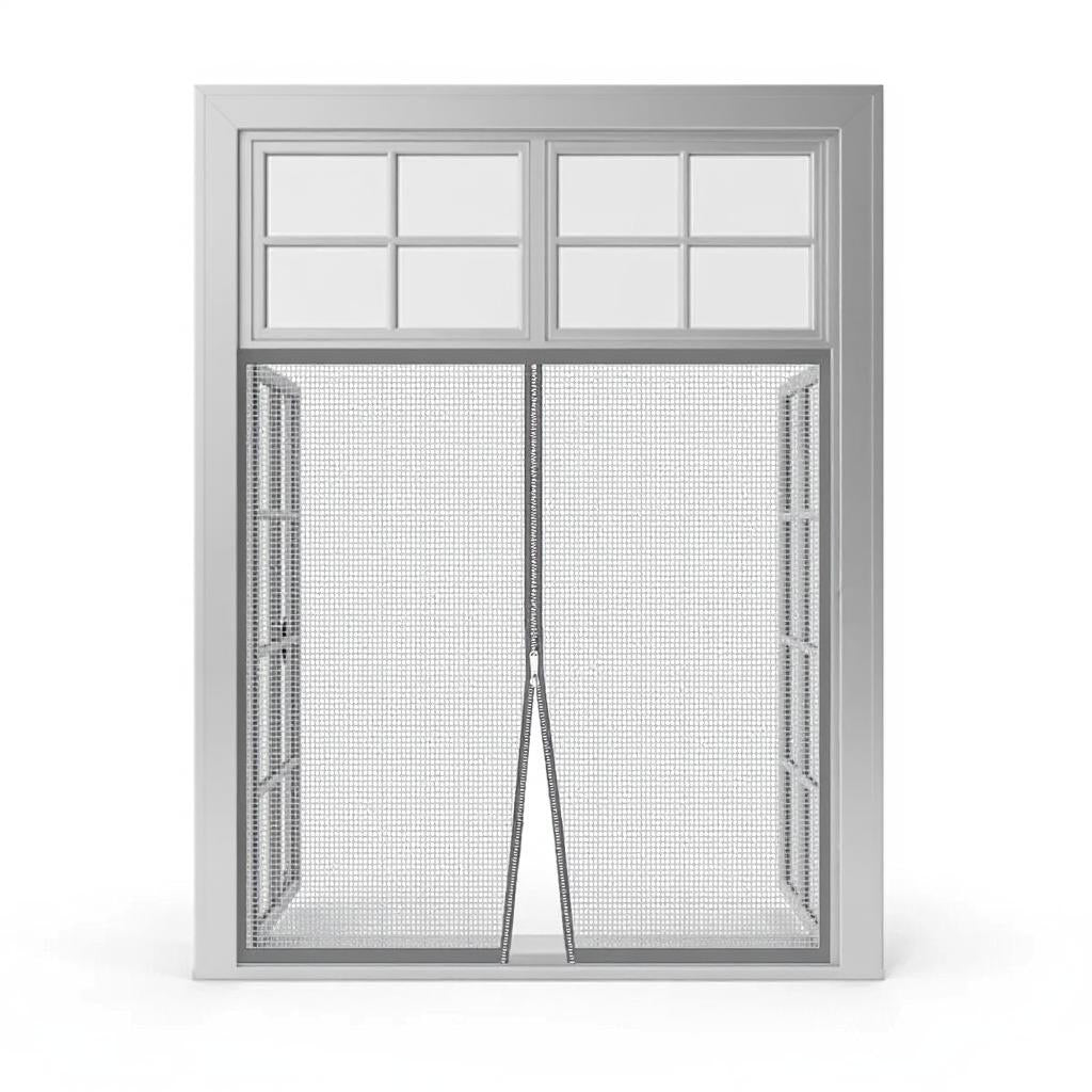 Premium Edition Window Mosquito Net Curtain with Zipper, Fiberglass Net - GREY