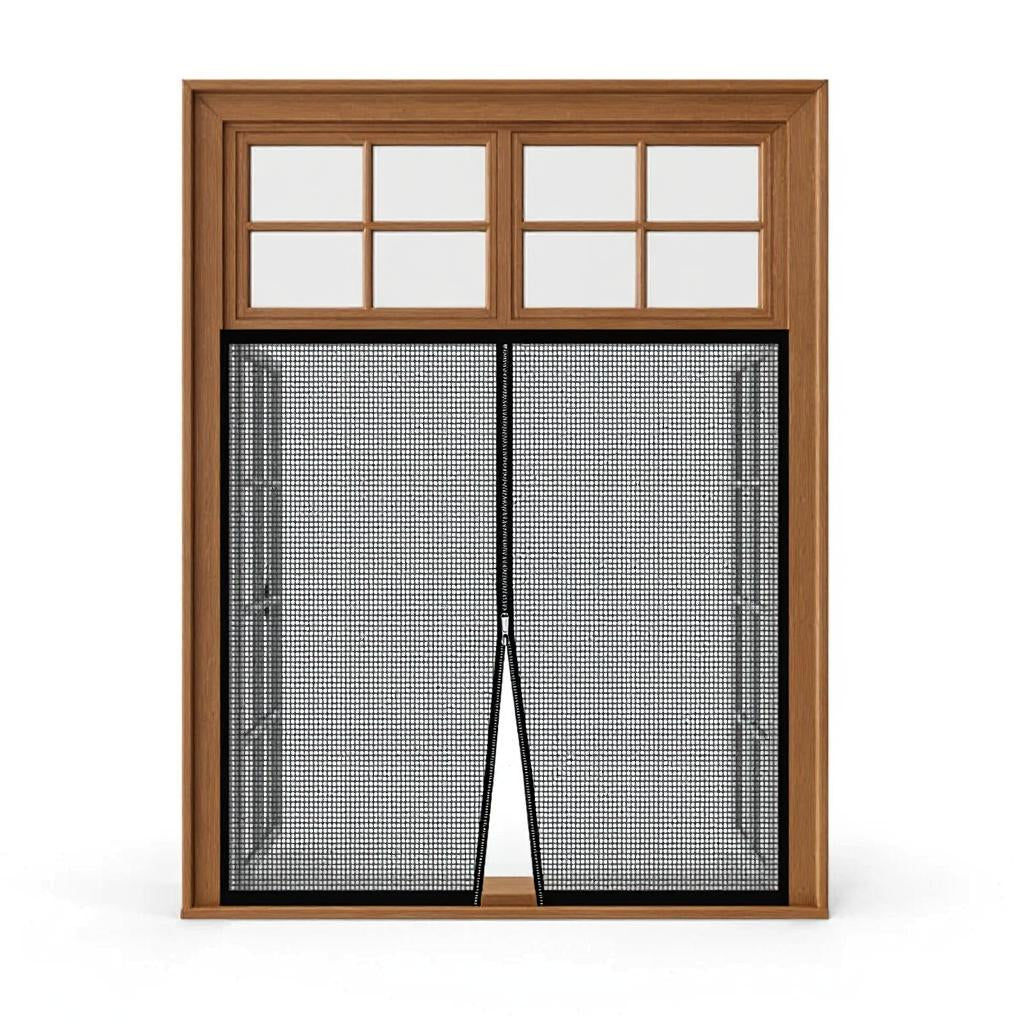 Premium Edition Window Mosquito Net Curtain with Zipper, Fiberglass Net - BLACK