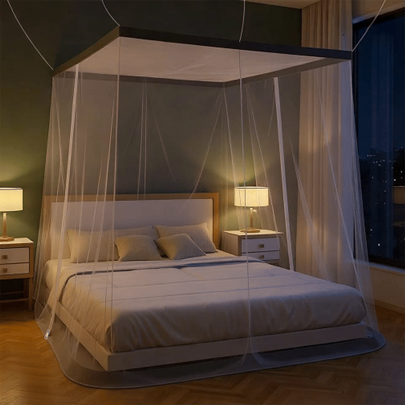 Mosquito Bed Net | Queen Size | Foldable Polyester Net (5ft x 6.5ft, White) | Double Zipper Entry