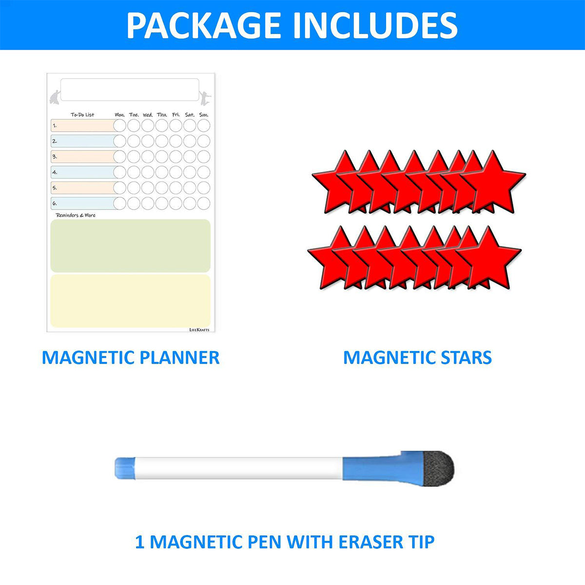 LifeKrafts Magnetic Dry Erase Activity Planner | includes 1 Marker Pen, 1 Eraser, 42 Magnetic Stars LifeKrafts