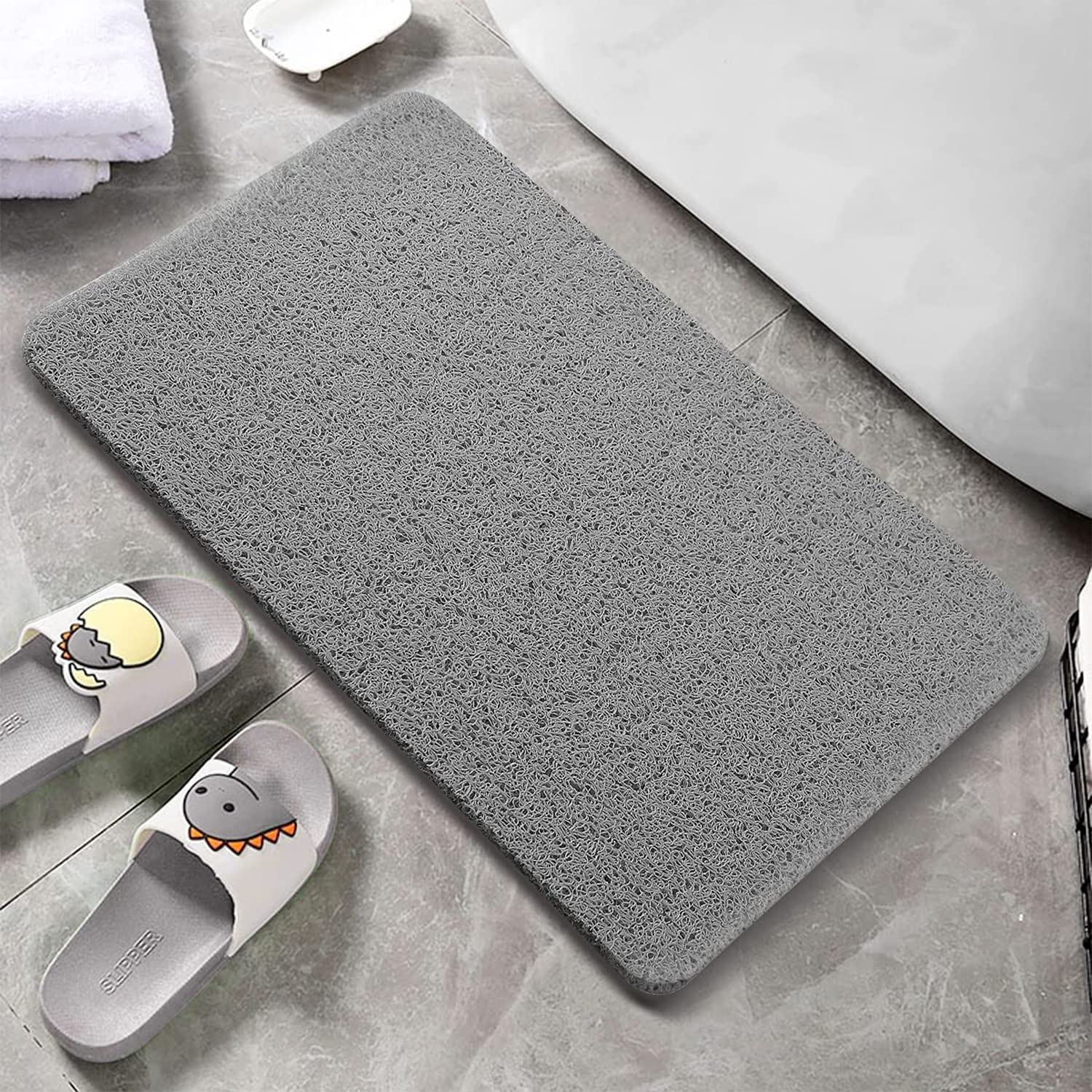 Shower Mats Non Slip Without Suction Cups, 15.7× 36 Inch, PVC Loofah  Bathroom Mats, Loofah Mats for Shower and Bathroom, Quick Drying, Grey