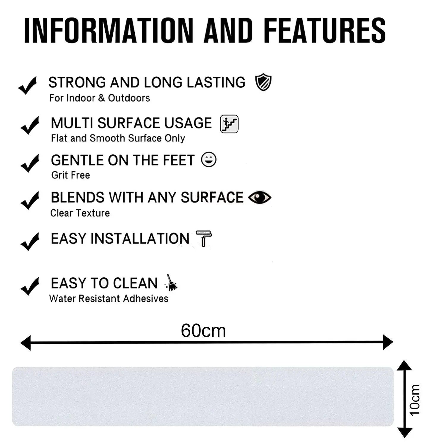 Anti Skid Strips - 60*10 cms, Transparent Peva Self Adhesive strips