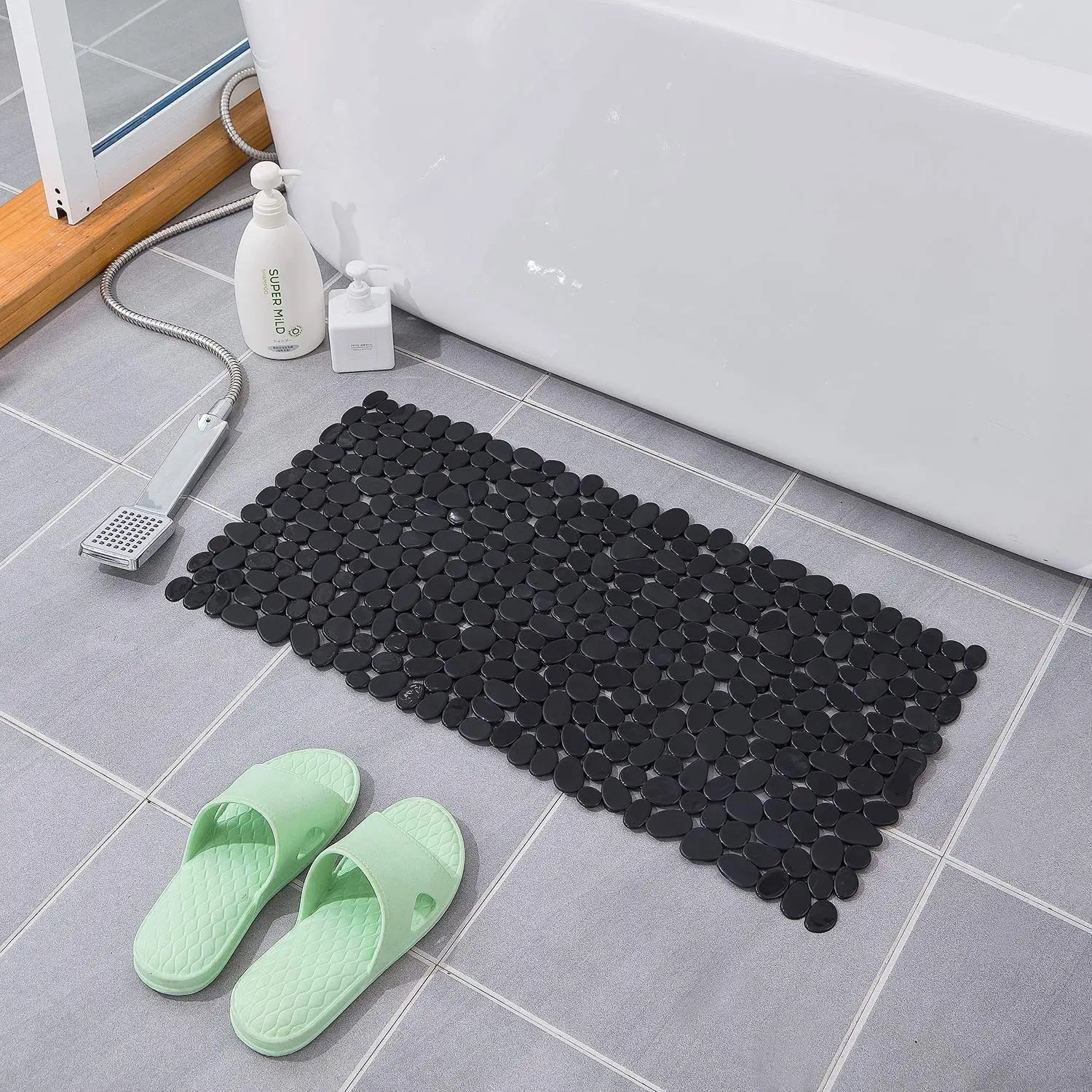 Anti-Slip Mat( Stone pebble design) for Bathroom Floor 88 x 40 cm (Black) Pack of 1 LifeKrafts