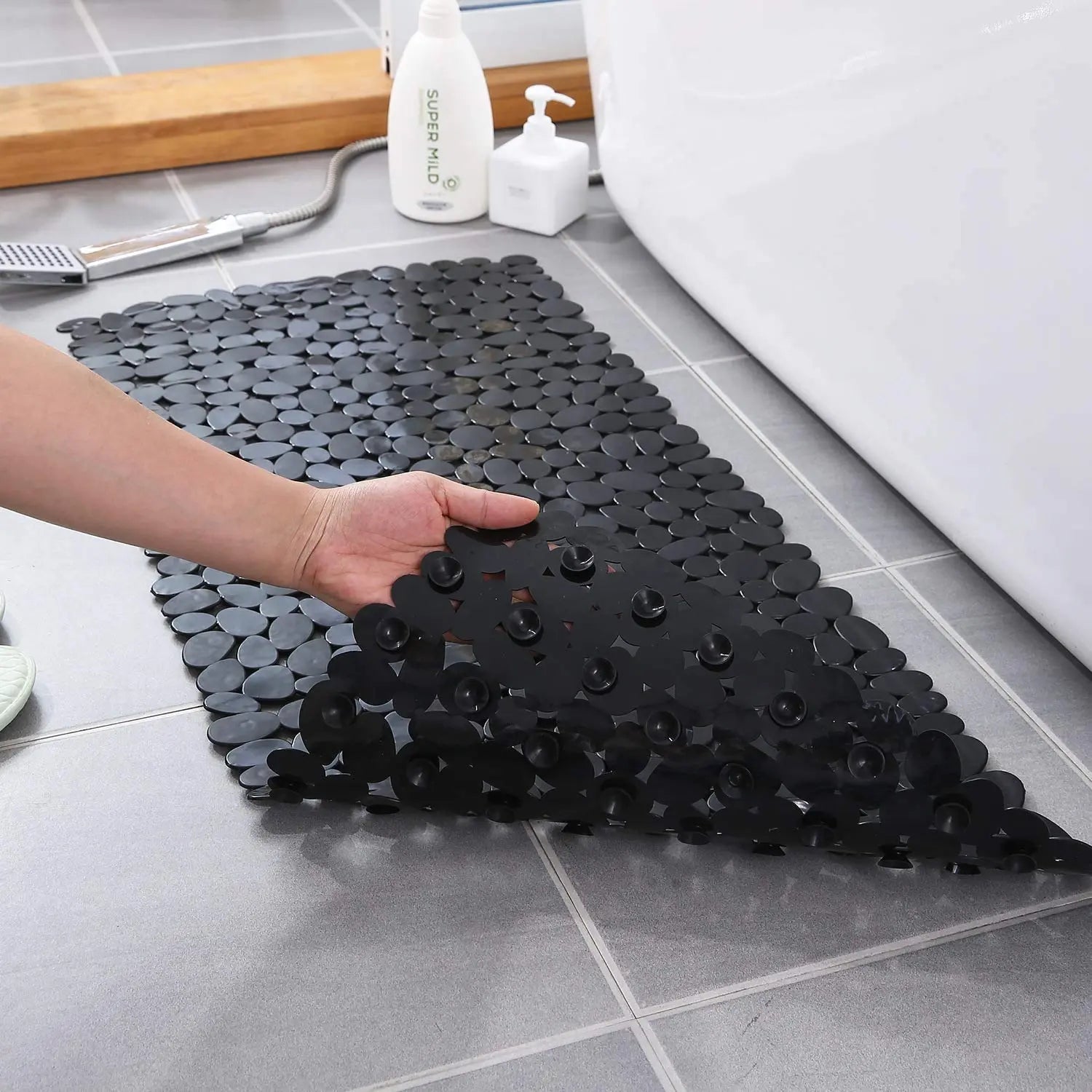 Anti-Slip Mat( Stone pebble design) for Bathroom Floor 88 x 40 cm (Black) Pack of 1 LifeKrafts