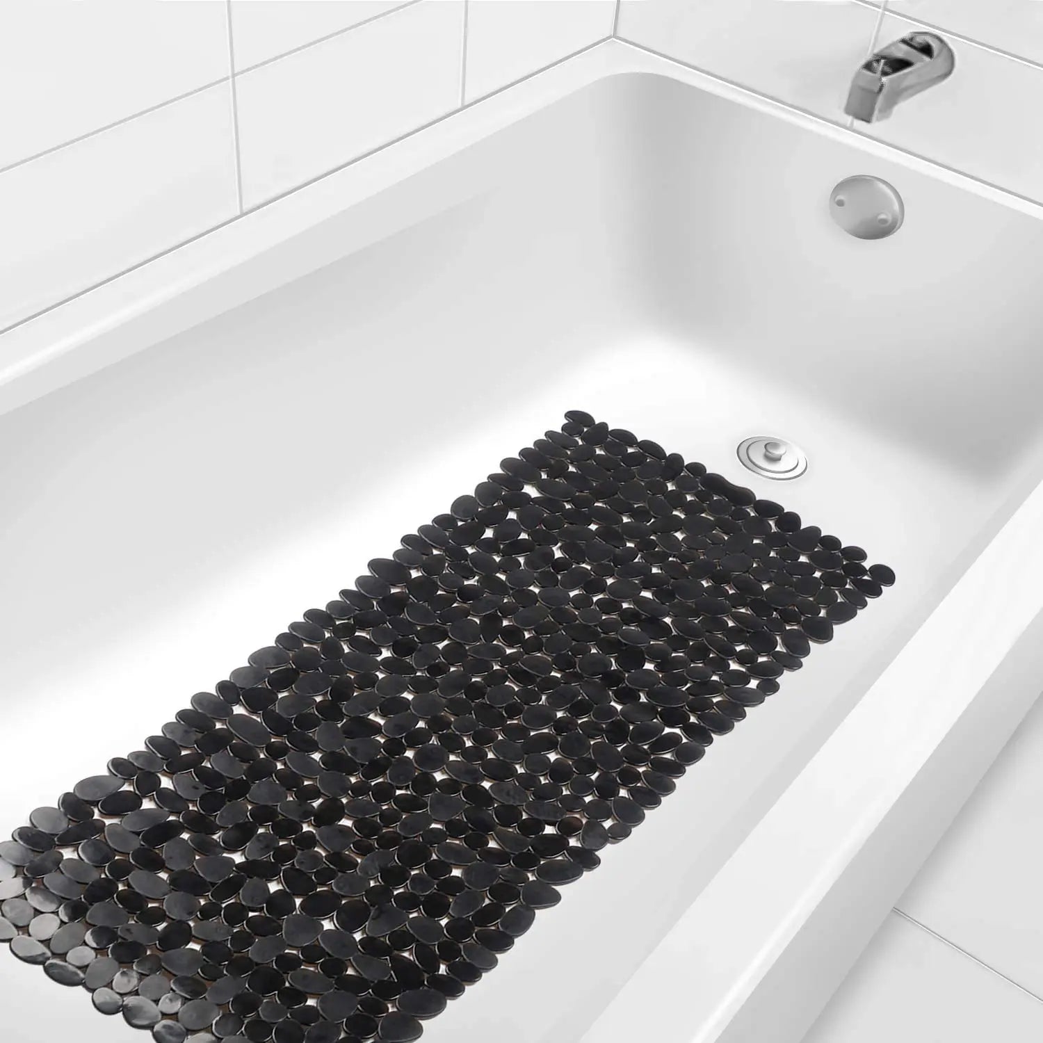 Anti-Slip Mat( Stone pebble design) for Bathroom Floor 88 x 40 cm (Black) Pack of 1 LifeKrafts