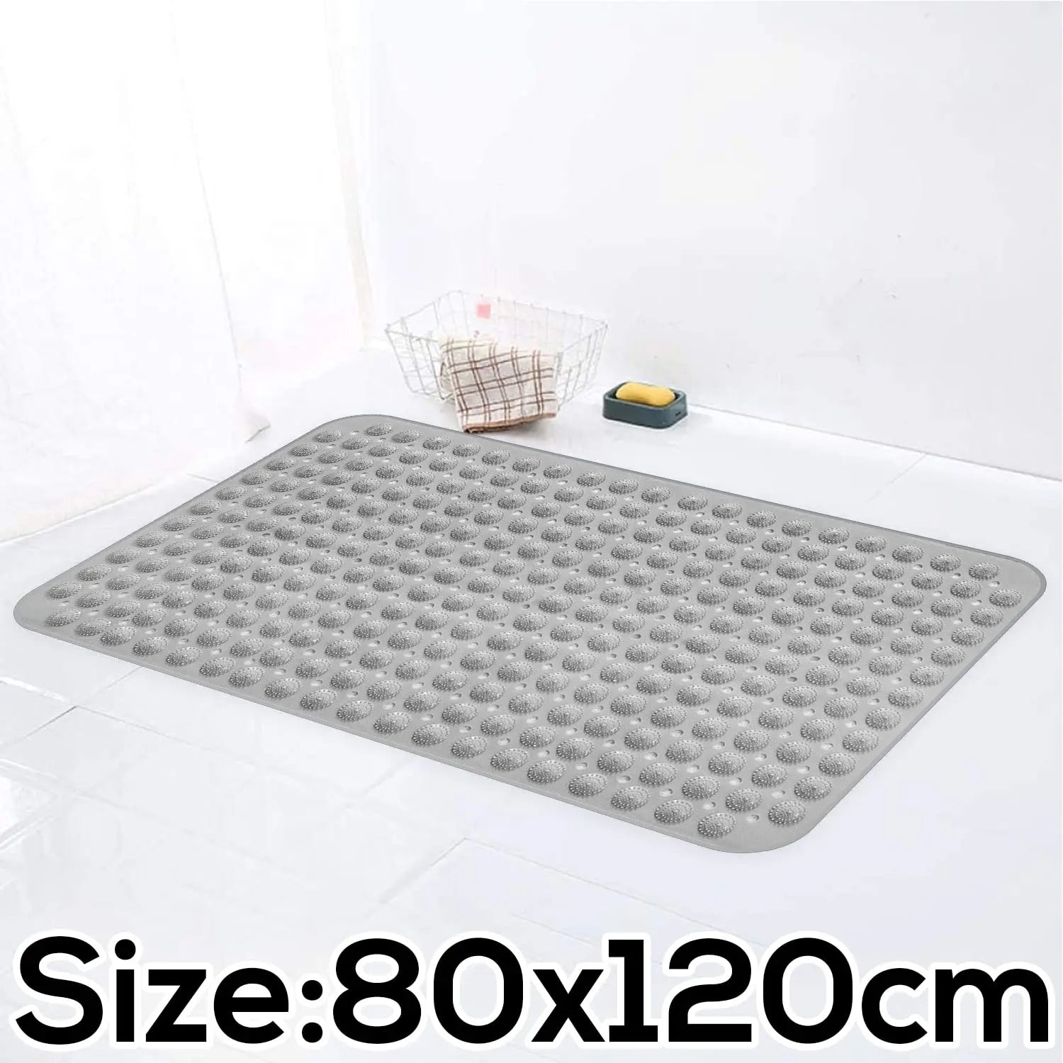 Anti-Slip Shower Mat for Bathroom Floor Grey, 80x120 cm (Accu-Pebble) LifeKrafts