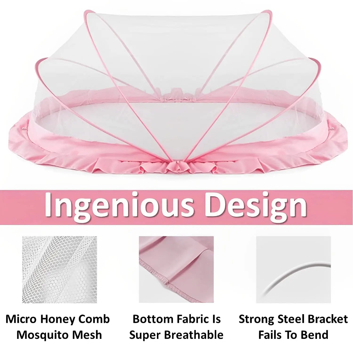 Mosquito Net for baby | Foldable Mosquito Net | Pink | 135x65x65 cm - Lifekrafts baby Mosquito net LifeKrafts