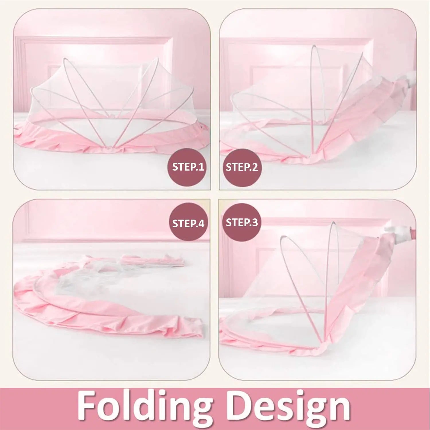Mosquito Net for baby | Foldable Mosquito Net | Pink | 135x65x65 cm - Lifekrafts baby Mosquito net LifeKrafts