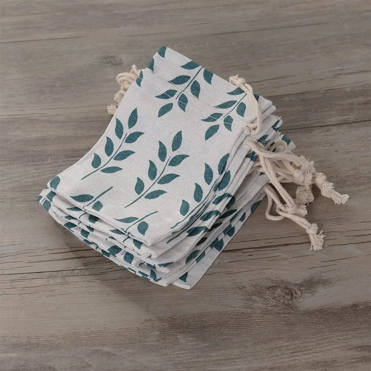 LifeKrafts Linen Jute Pouches | Leaf Design | Drawstring Gift Bags for Return Gifts, Crafts, Jewellery, Favors, Weddings, Storage, Hampers, Packaging, Parties LifeKrafts