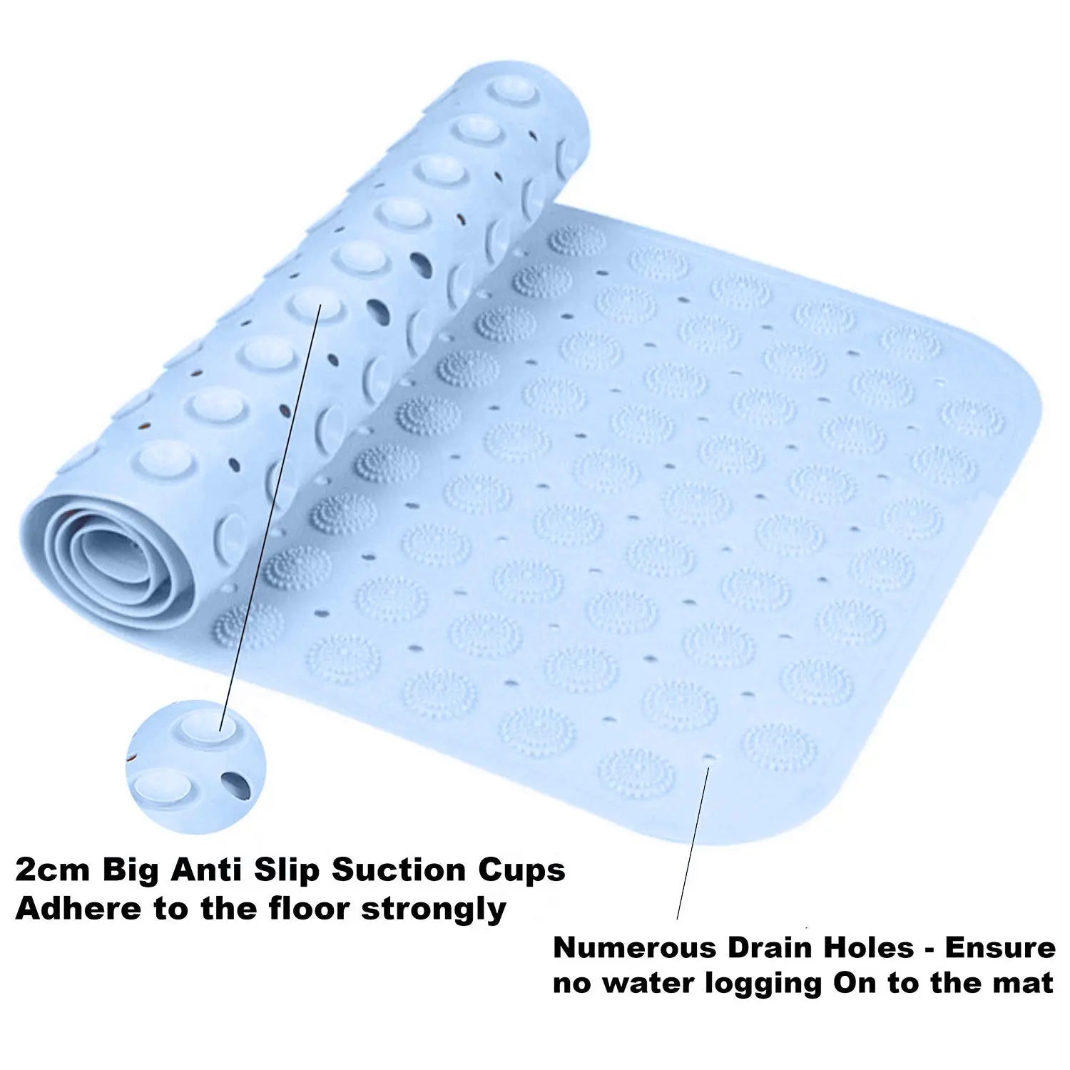 Experia Anti Slip Bath Mat with Suction Cup - 100 X 40 CM (Blue Color with Accu Pebble) LifeKrafts