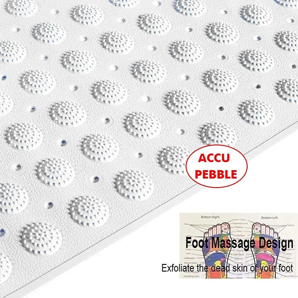 Experia Anti Slip Bath Mat with Suction Cup - 100*40 cm (White Color with Accu Pebble) LifeKrafts