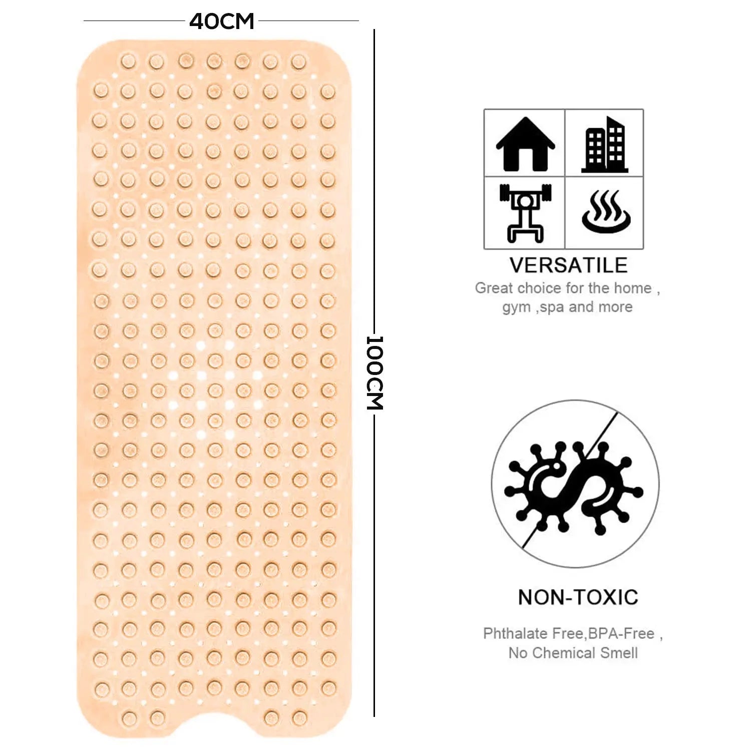 Experia Anti Slip with Suction cup Bath Mat - 100 x 40 cm (Cream Color with Accu-Pebble) LifeKrafts