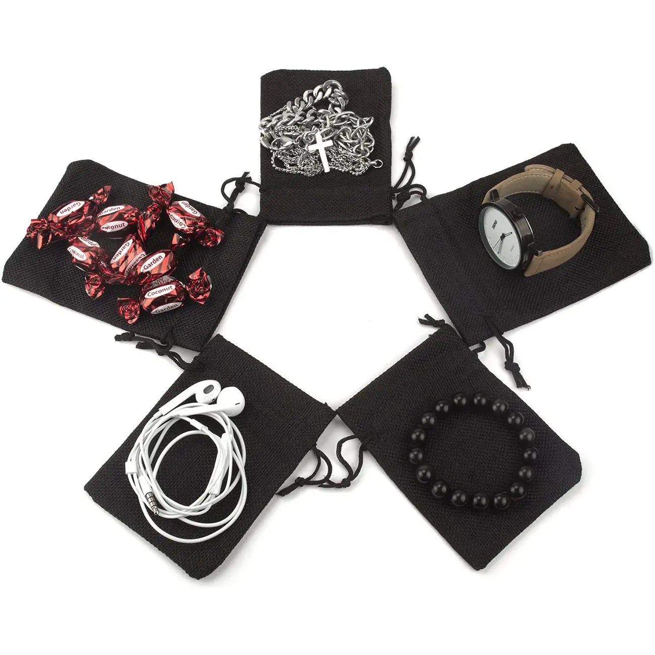 Jute Linen Pouches for Functions, Baby Showers, Candy Bags - Black LifeKrafts