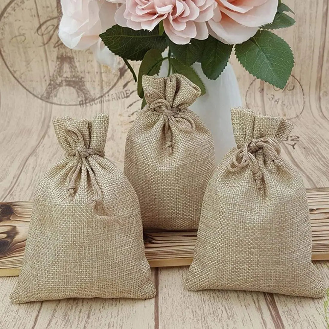 LifeKrafts Drawstring Jute Linen Gift Bags | Natural Jute Color LifeKrafts