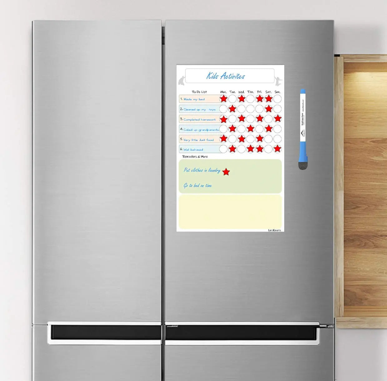 LifeKrafts Magnetic Dry Erase Activity Planner | includes 1 Marker Pen, 1 Eraser, 42 Magnetic Stars LifeKrafts