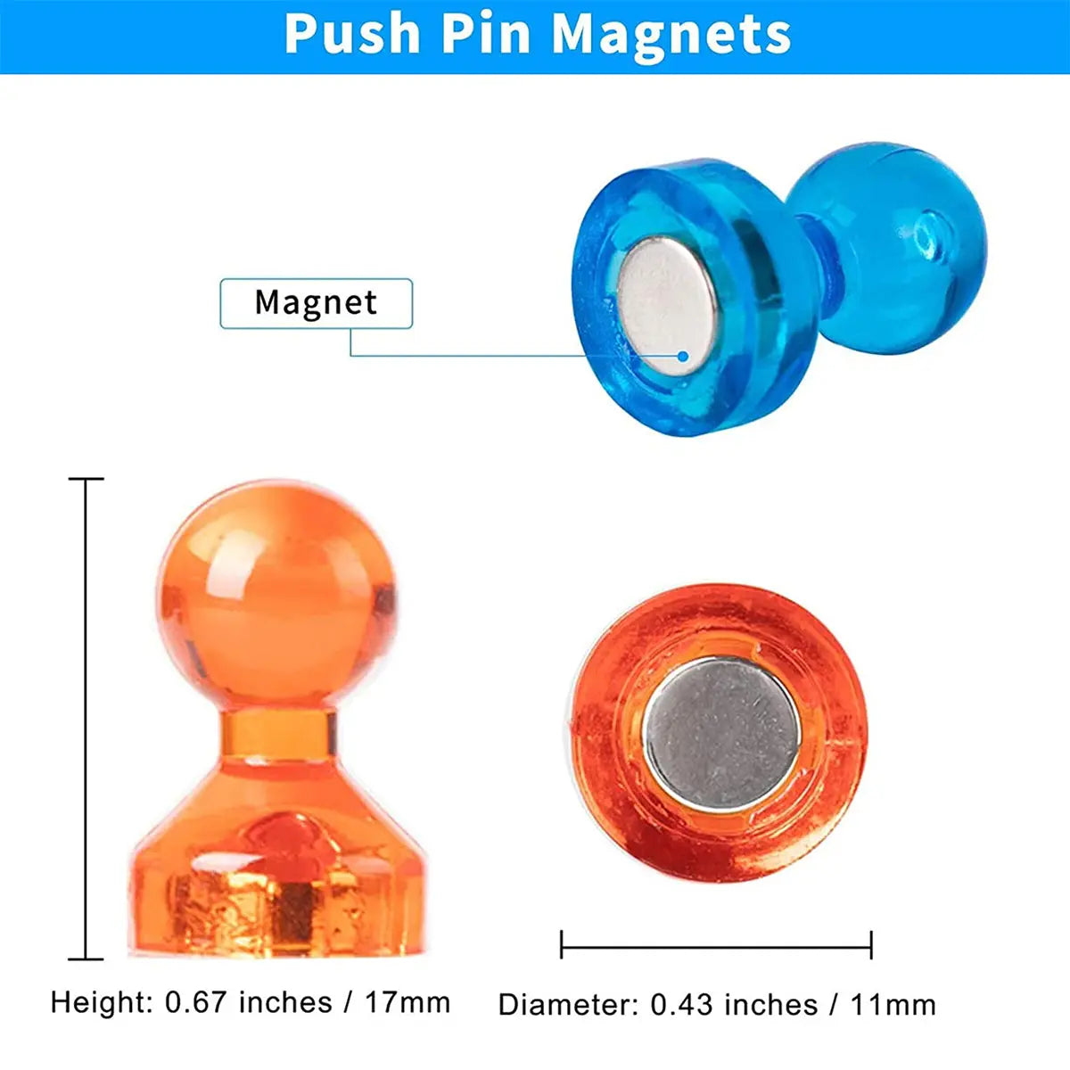 Lifekrafts Magnetic Push Pins ,Perfect for Refrigerator, Dry Erase Magnetic White Boards Used in Home, School,