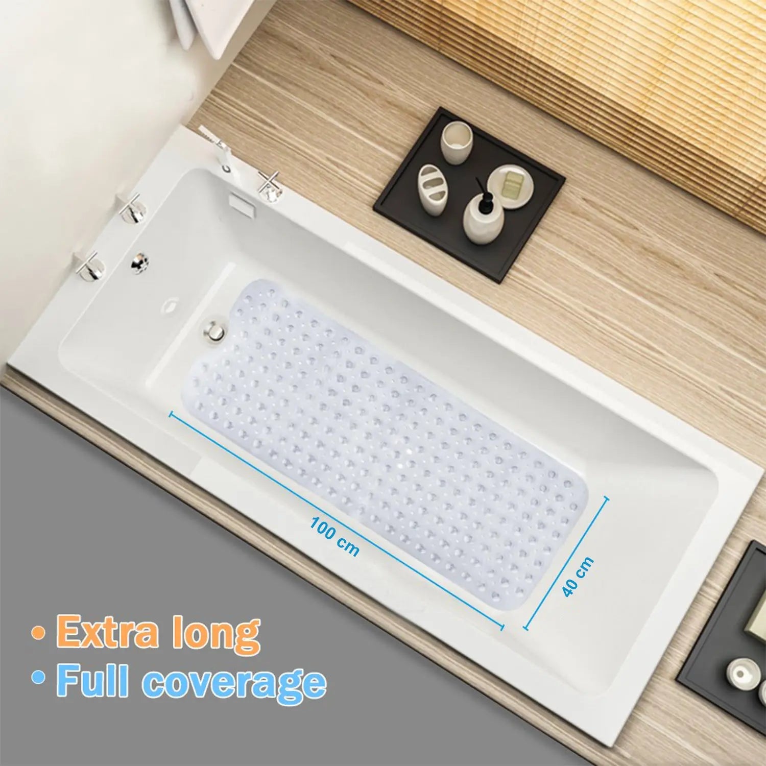 Non-Slip Eco Friendly Bath Mat- 100 *40 cm - Transparent Clear ( Soft Pebble ),non-slip bath mat LifeKrafts