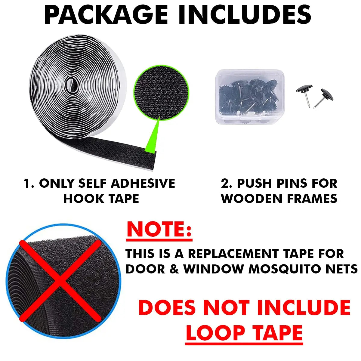 Self Adhesive Hook Tape Roll & Thumbnails for Magnetic Door & Window Net Replacement LifeKrafts