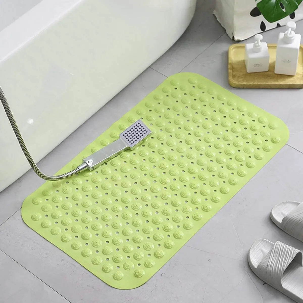 Vinyl Anti-Slip Bath Mat with Suction cup Accu-Pebble - Green (88*58cm) LifeKrafts