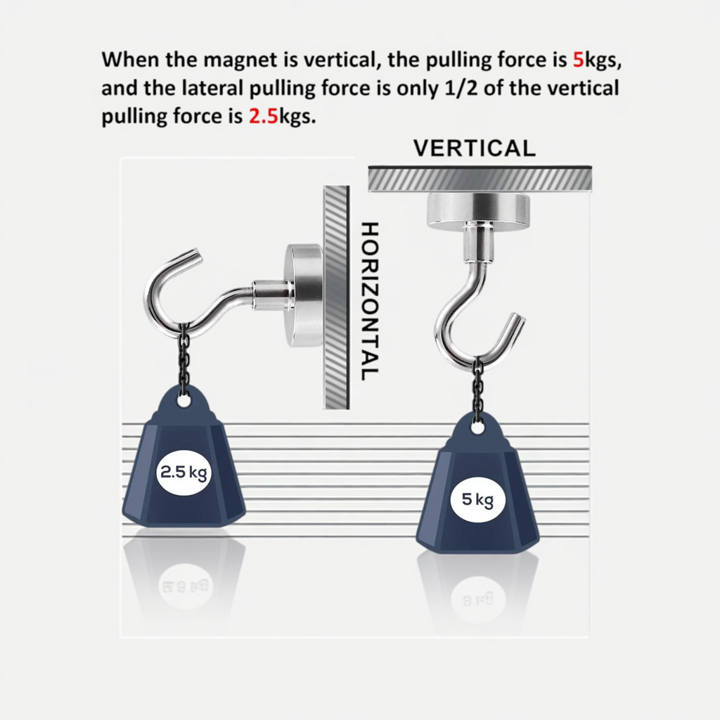 LifeKrafts silver magnetic hook for attaching and hanging items on magnetic metal surfaces