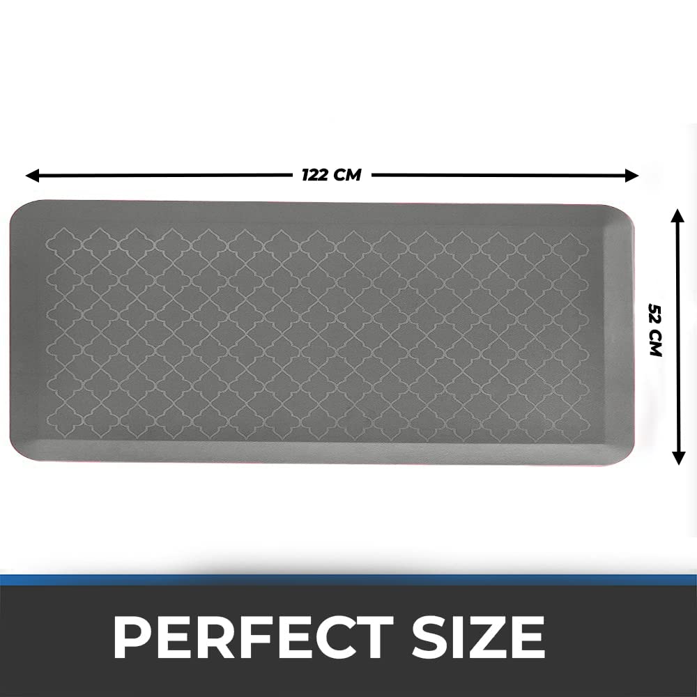 Grey patterned anti-fatigue floor mat in 122 x 52 cm size