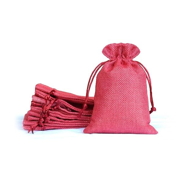 LifeKrafts Linen Jute Pouches | Purple Floral | 10x10cm Pack of 10 | Adjustable Drawstring Bags for Weddings, Return Gifts, Parties, Jewellery, Storage, Crafts, Favors, Hampers