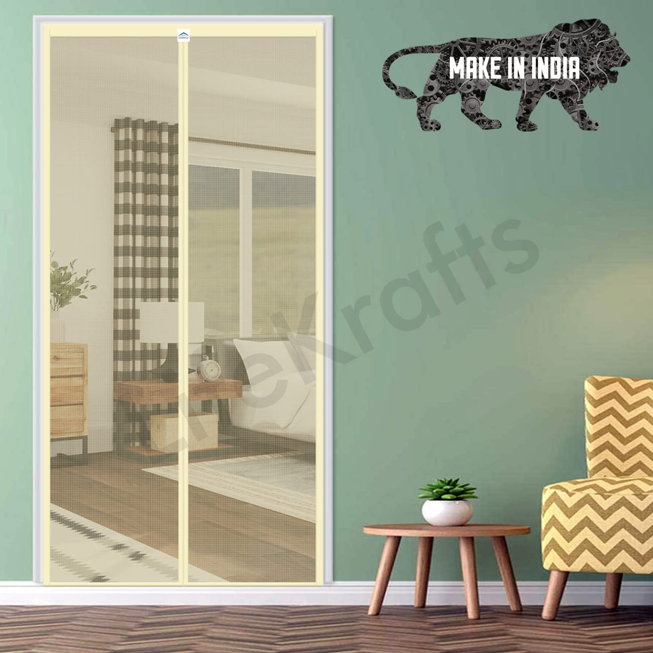 Polyester Magnetic Mosquito Net Curtain for Door - BEIGE