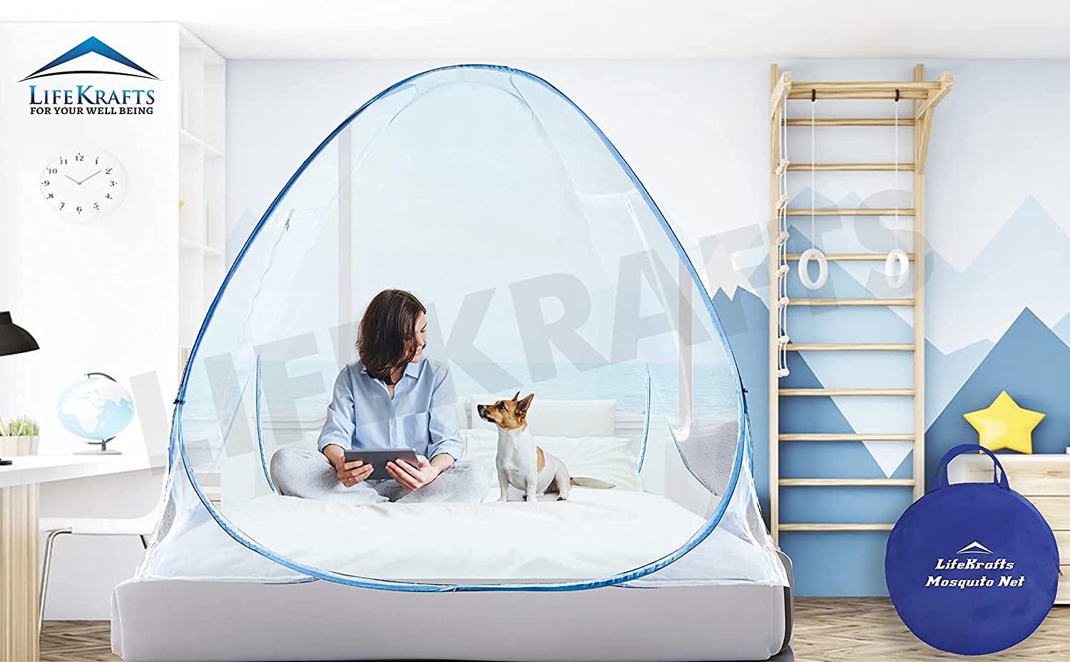 Foldable Bed Mosquito Net, 30GSM Premium Polyster Mesh Self Open & Easy to Fold with Portable Carry Bag   - White