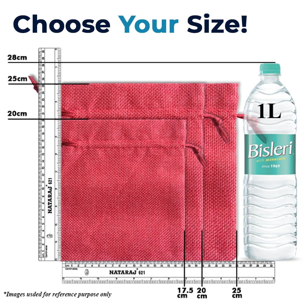 Jute Pouch Linen | Adjustable Drawstring Bags | Dark Pink | LifeKrafts Jute pouches LifeKrafts