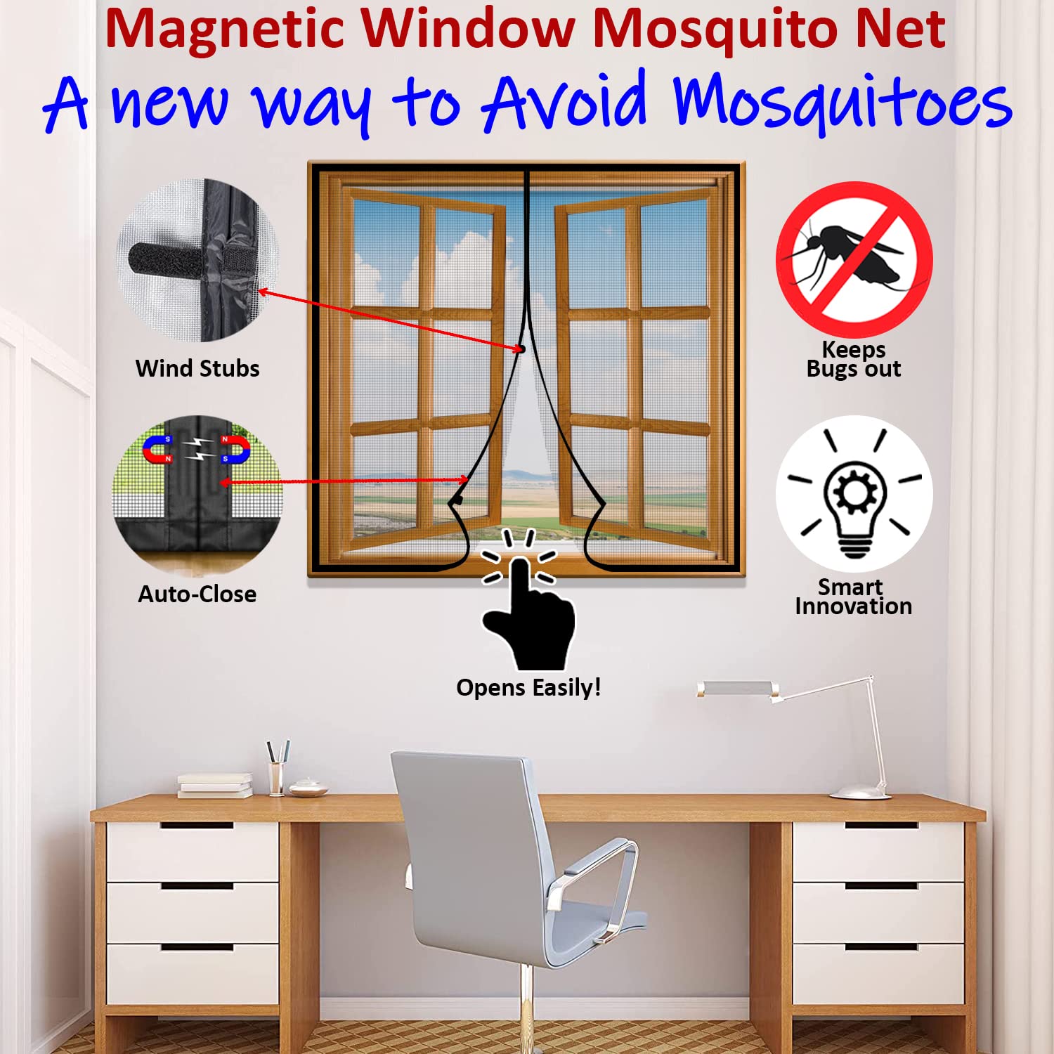 Polyester Magnetic Window Mosquito Net Curtain (Ultra Premium Edition) - Black