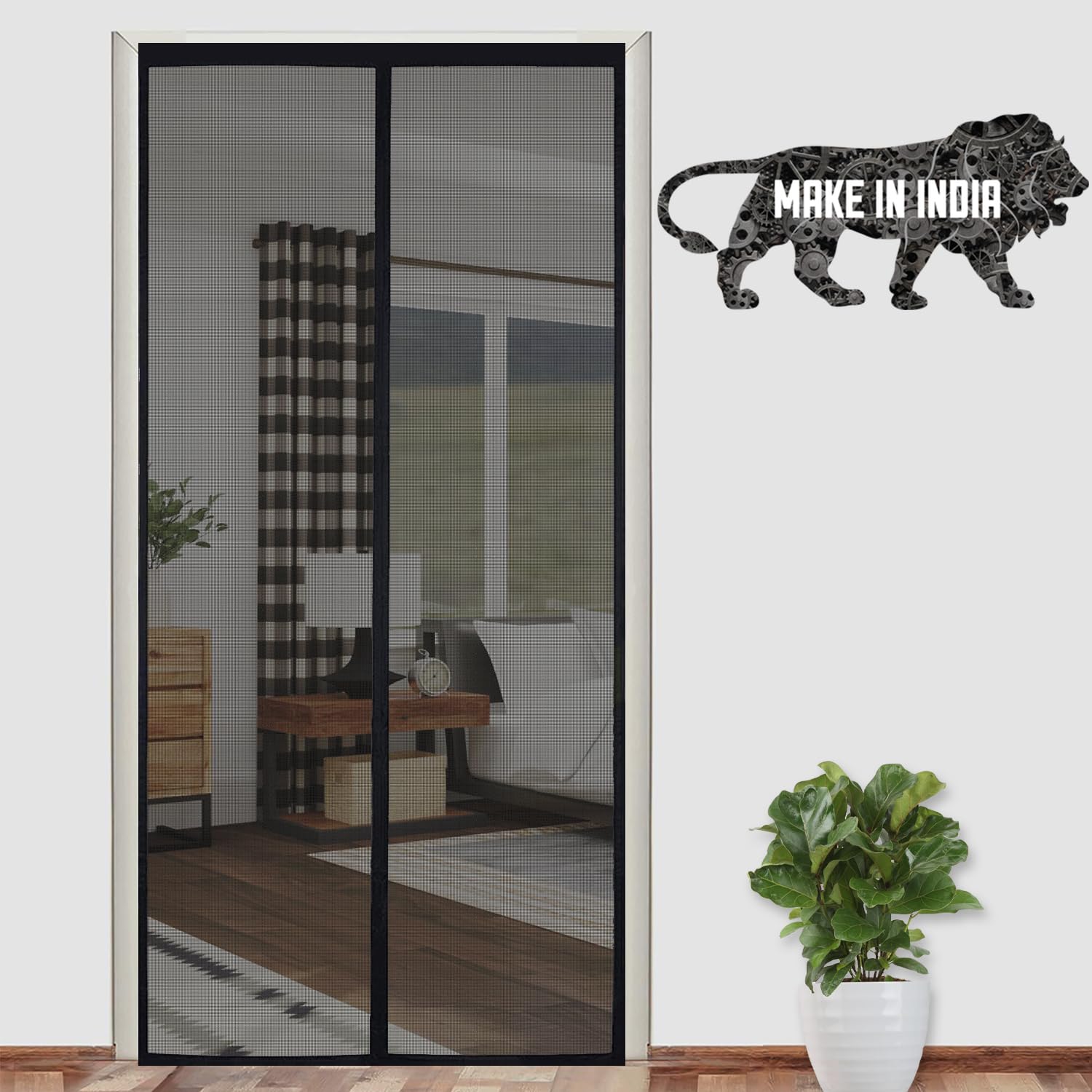 Polyester Magnetic Mosquito Net Curtain for Door - "BLACK"
