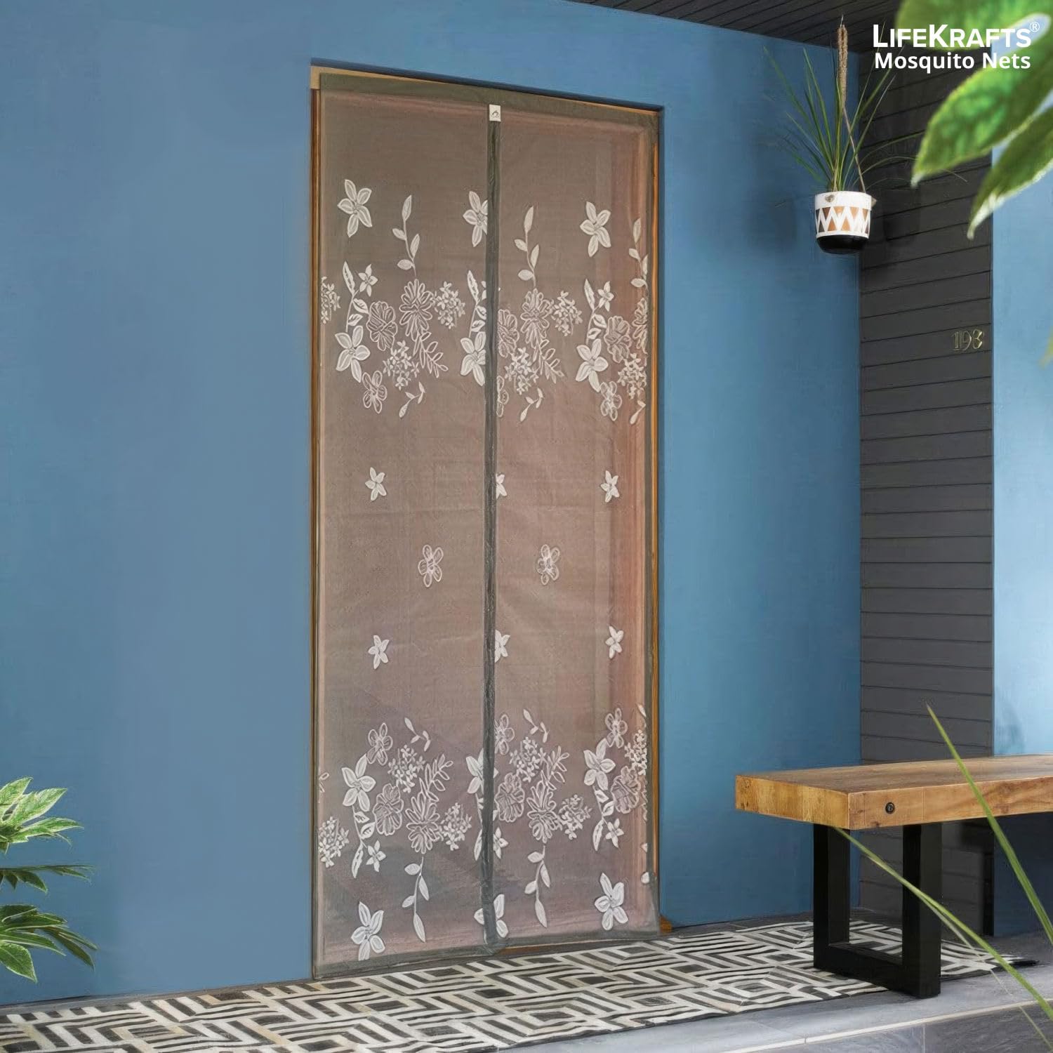 Polyester Door Mosquito Net with Magnets Jacquard Grey Color