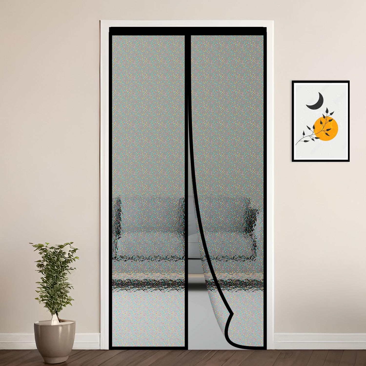 AC Curtain Customizable Clear Glitter Magnetic Thermal Curtain For AC Room- Black