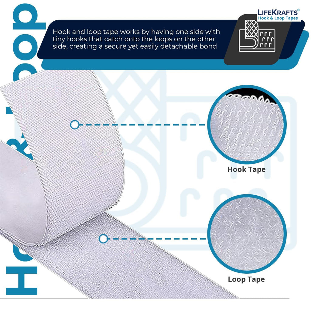Self Adhesive Hook Tape and Self Adhesive Loop Tape - White Color (50mm) LifeKrafts