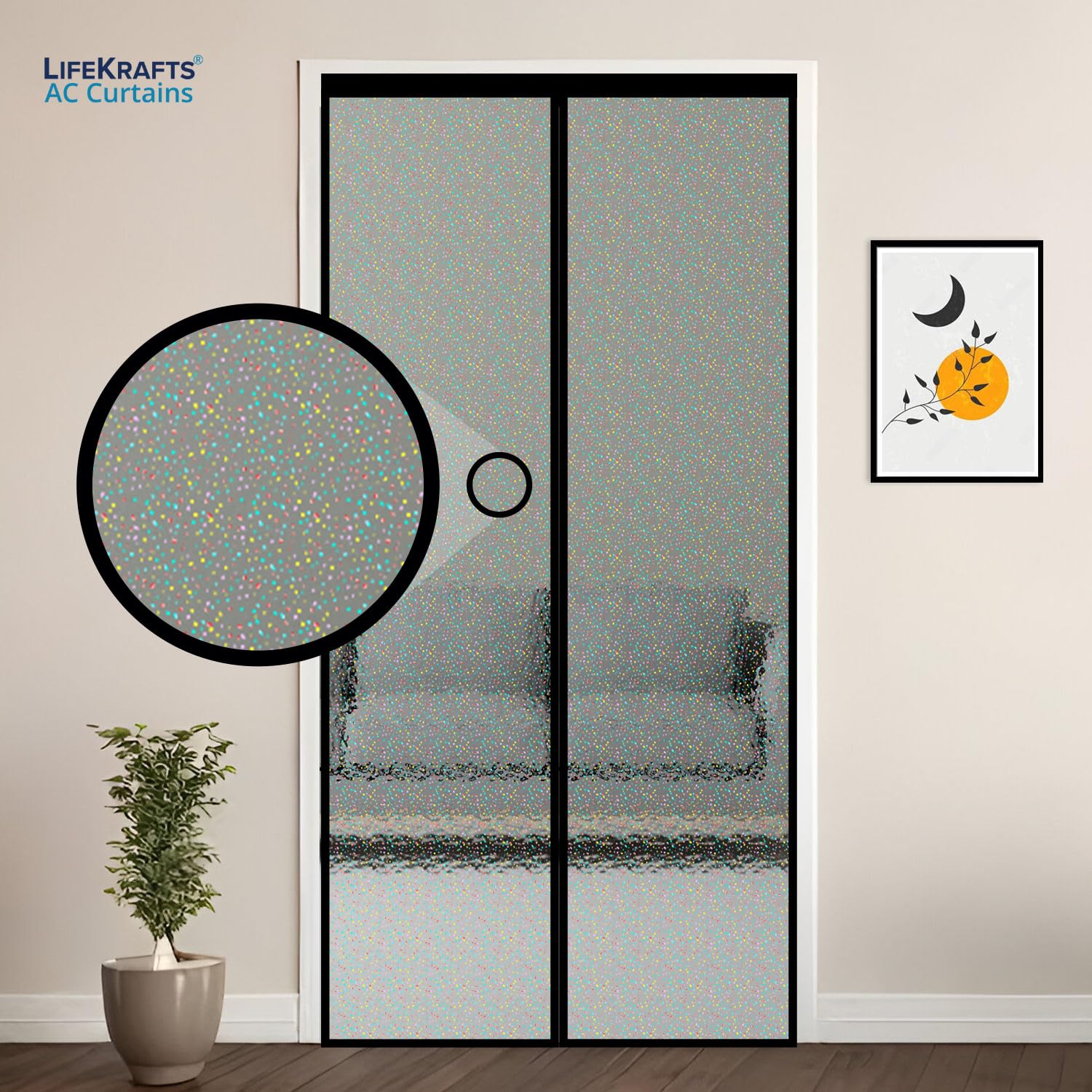 Glitter Translucent Insulated Thermal Magnetic Curtain For AC Room - Black (Standard Sizes)